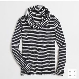 Striped terry funnelneck sweatshirt with pockets